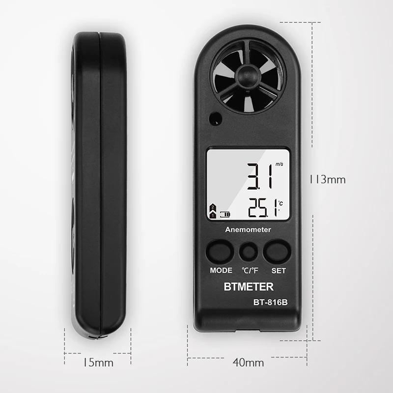 BTMETER BT-816B Анемометр Скорость ветра ручной цифровой измеритель скорости ветра переносной Анемометр Датчик скорости ветра с термометром