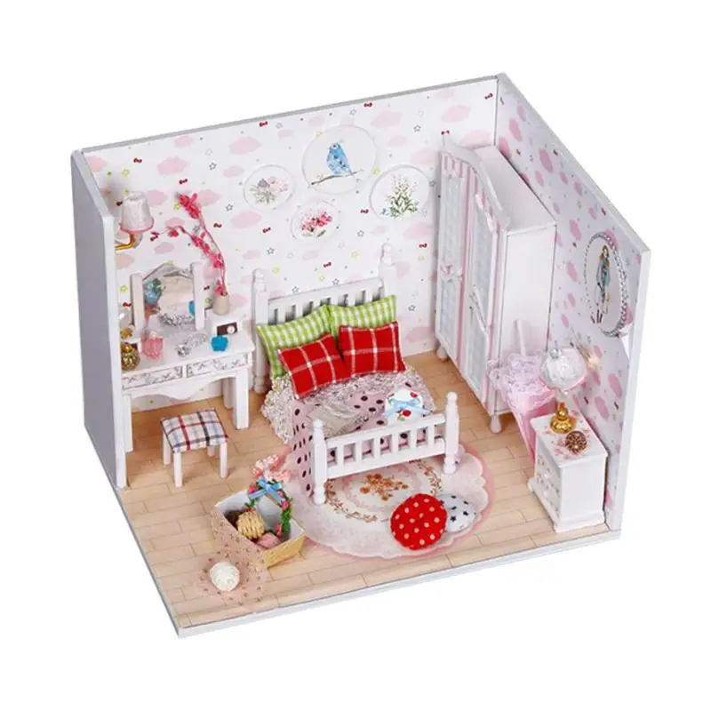 

Baby Wooden Miniature Dollhouse Cartoon DIY Sweet Star Dreamlike Doll House Furniture Kit Toys for Children Christmas Decoration
