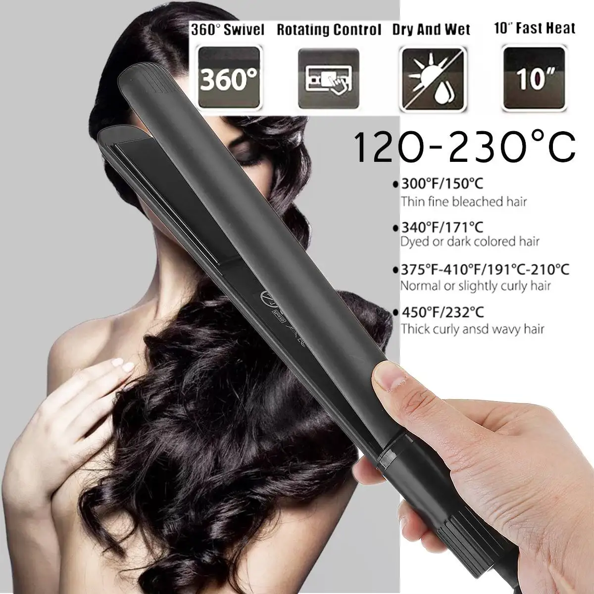 

2-IN-1 Professional Hair Curler Straightener Curl Wave Machine Rotating Fast Heating Hair Straightening Curling Iron Styling