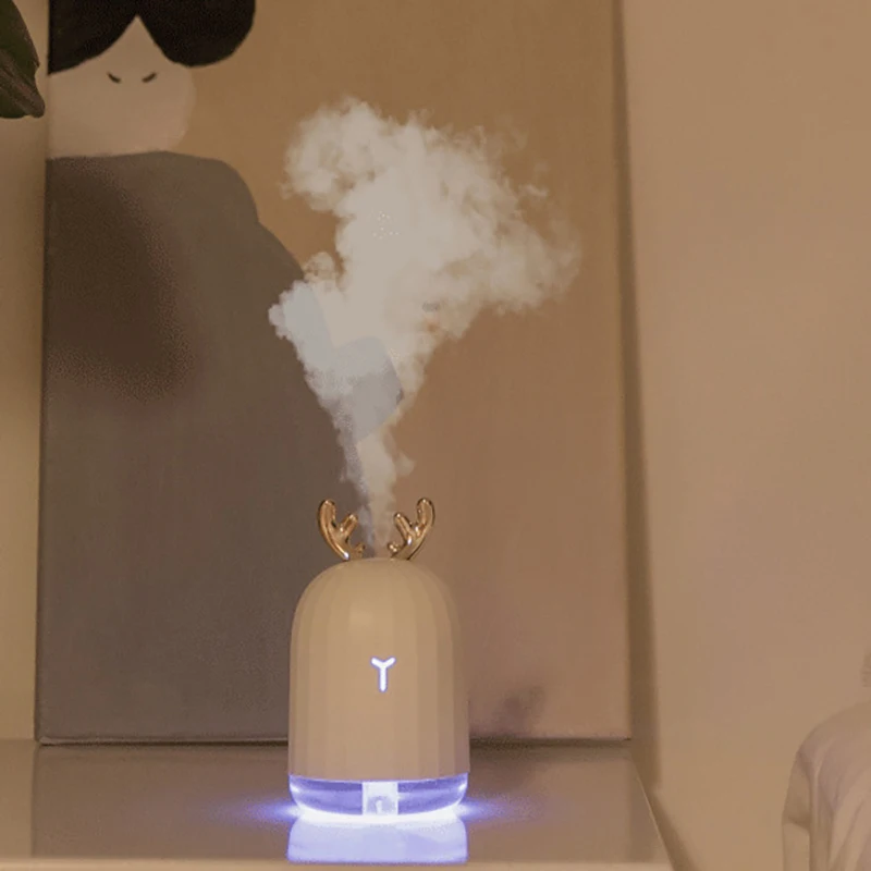 

Colorful LED Lights Air Humidifier Christmas Deer Mini USB Ultrasonic Humidifier Diffuser 220ML For Home Office Car