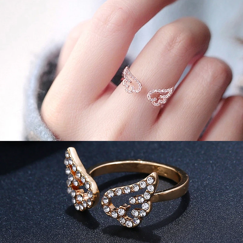 

Fashion 1PC Korean Sweet Girls Zircon Wings Rings For Women Open Adjustable Female Jewelry