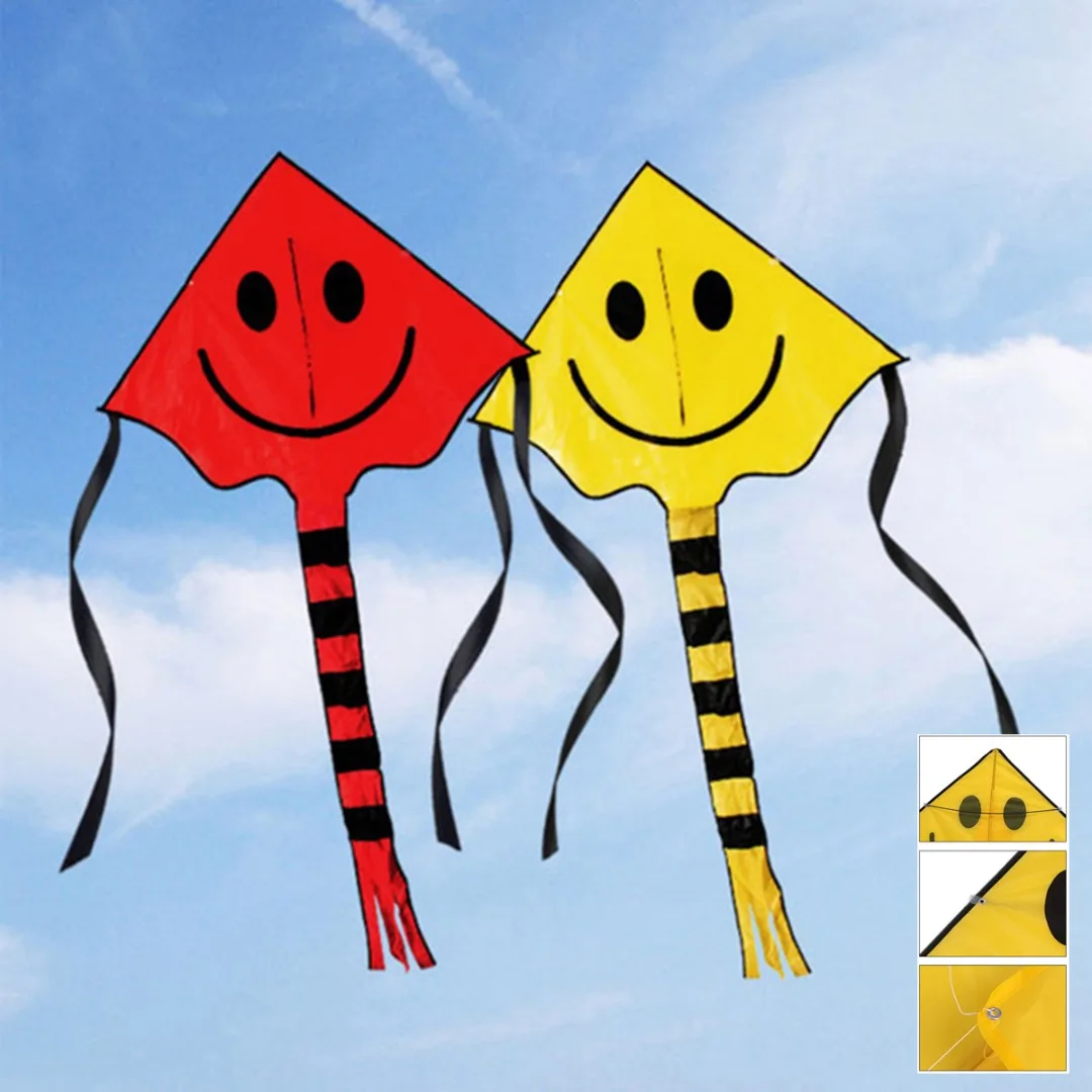 New Arrival 80*60cm Outdoor Smiley Flying Kite with 30M Handle Line Smiley Kites For Kids
