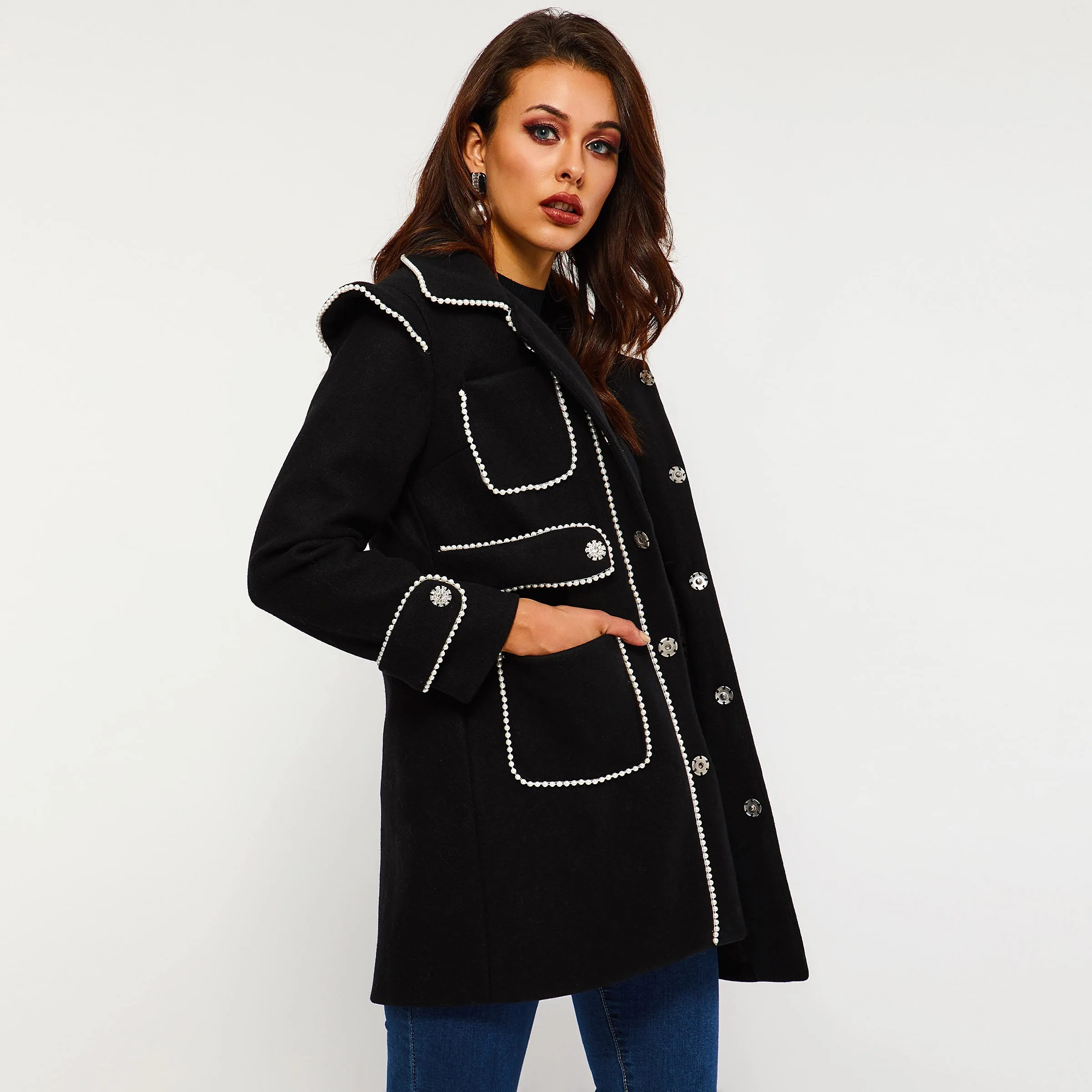 Women Overcoats Casual Black Winter Gothic Wool Blends Straight Lapel