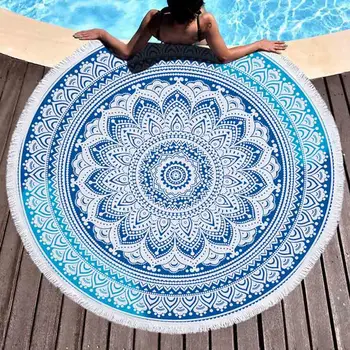 

150*150cm Mandala Geometric Print Round Beach Towel Microfiber SHOWER BATH TOWELS Summer Swimming Shawl Yoga Mat Tassel