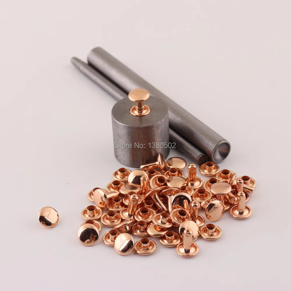 

100sets/lot 8*10mm rose gold color metal Double Cap Rapid Rivets with 3pcs tool garment belt bag accessories