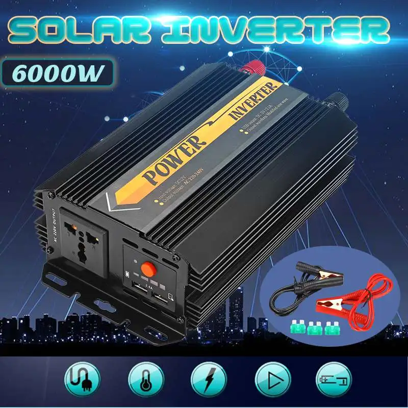 

Inverter 12V 220V 6000W Peaks Auto Modified Sine Wave Voltage Transformer Power Inverter Converter Car Charge USB 3000W