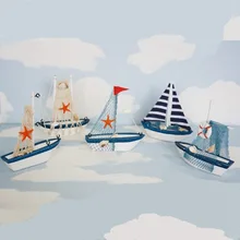 Винтажный Средиземноморский стиль морской мореходный деревянный синий парусник корабль деревянные изделия орнаменты вечерние украшения для дома