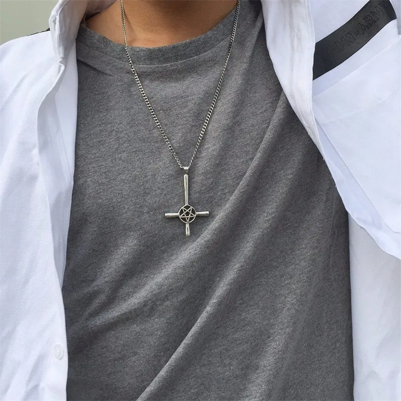 Перевёрнутый крест пентаграмма звезда кулон ожерелье для мужчин нержавеющая сталь Люцифер сатана мужские ювелирные изделия с 24 дюймов