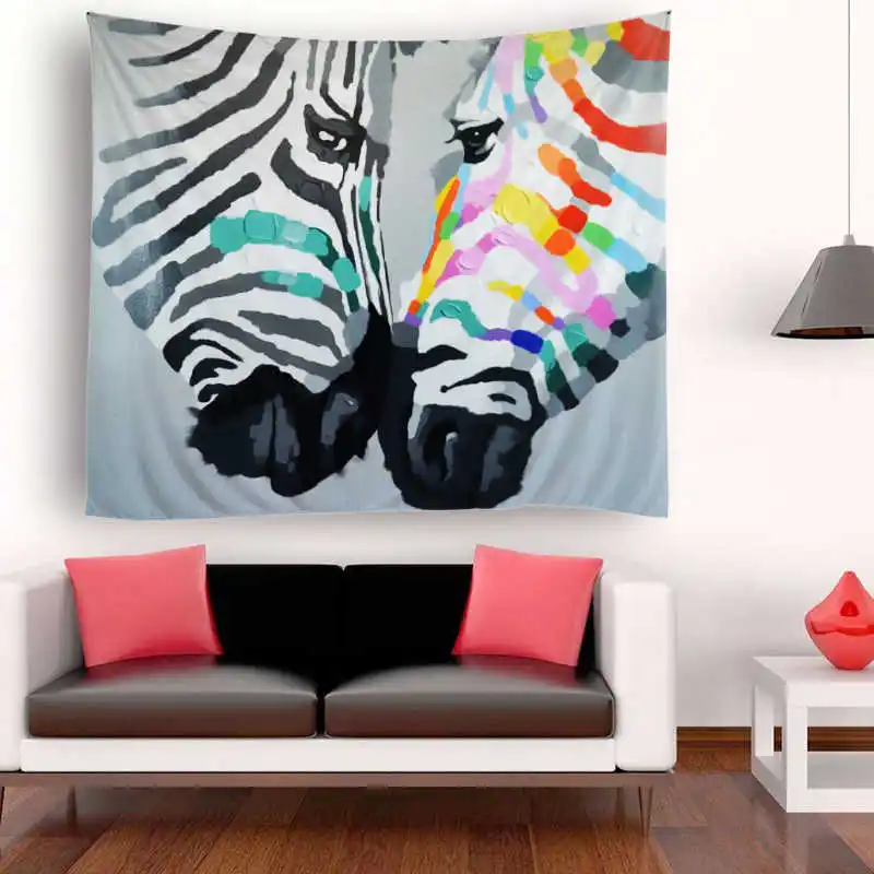 

Nordic Horse Animal Printed Colorful Psychedelic Indian Macrame Wall Hanging Tapestry Decoration Mandala Carpet Boho Blanket