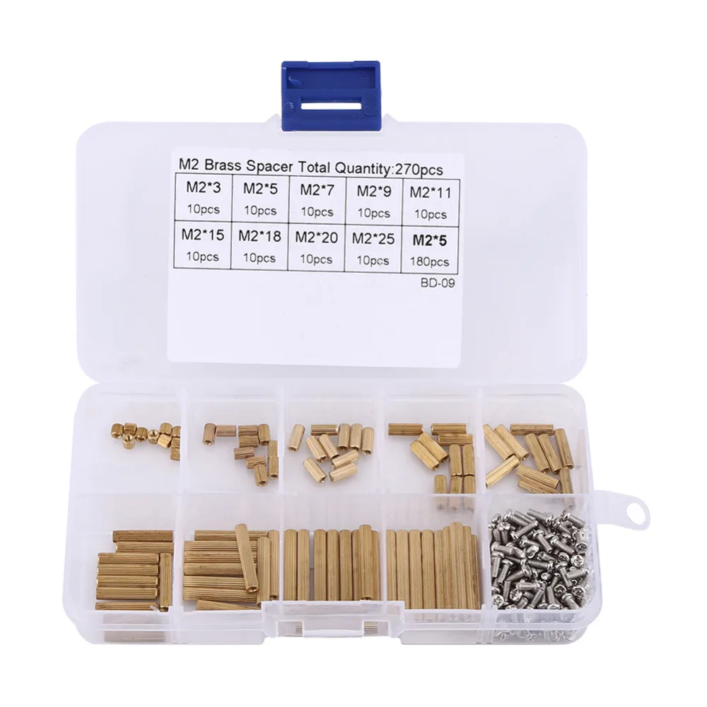 

270Pcs M2 Brass Female-Female Standoff Spacer Column+Spacing Screws Nut Set PCB Motherboard Fixed Standoff Spacer Assortment Kit