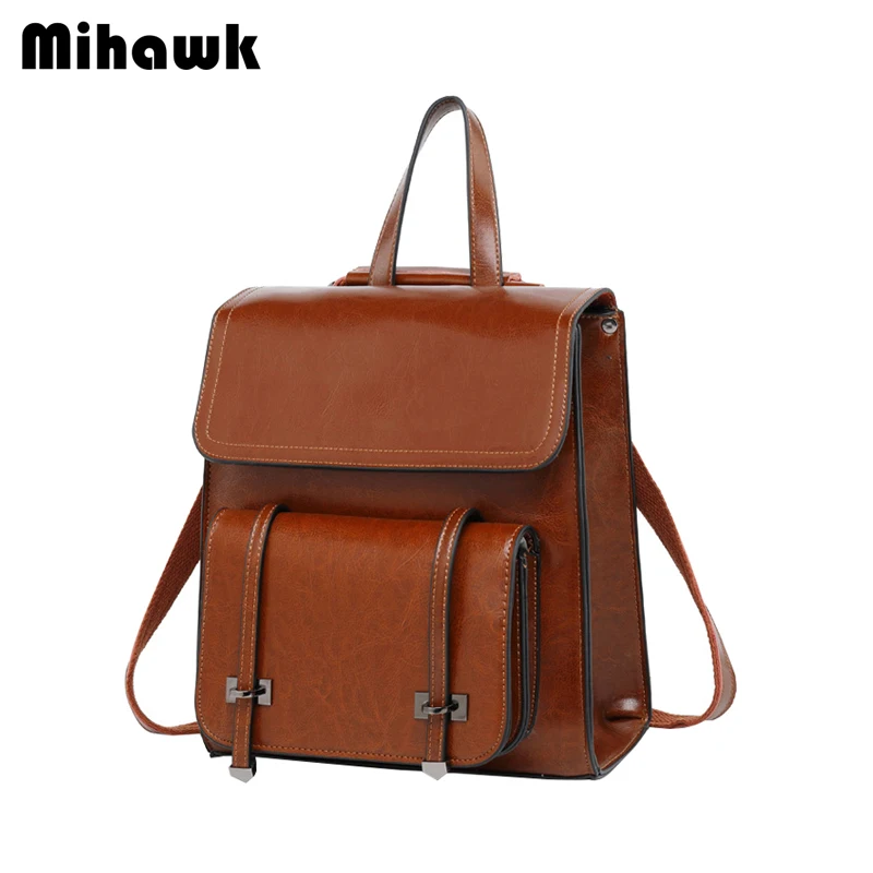 

Miahwk Fashion Women Backpacks High Quality Youth Cow Leather Teenage Girls School Bags Female School Shoulder Tote Accessories