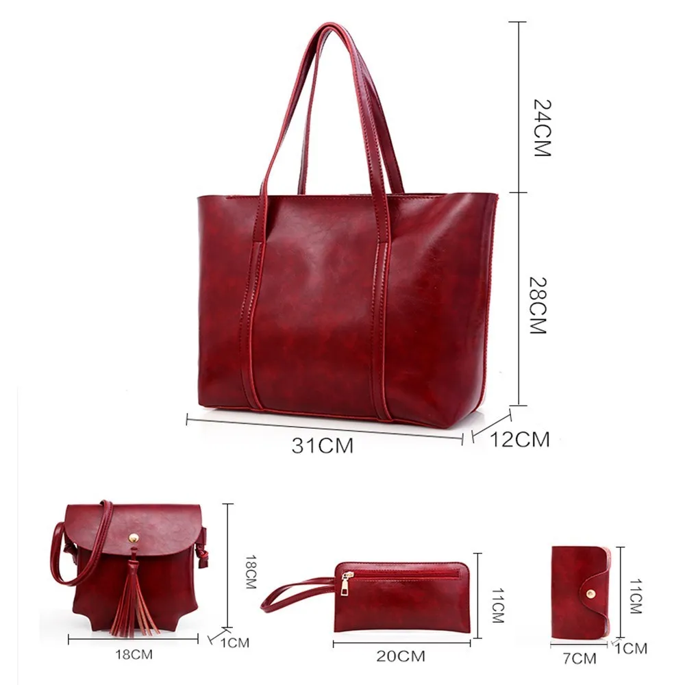 TTOU 4pcs/set Leather Bags Women Handbag Set Luxury Handbag Women Bags Designer Black Handbag Ladies Hand Bag Purse Female