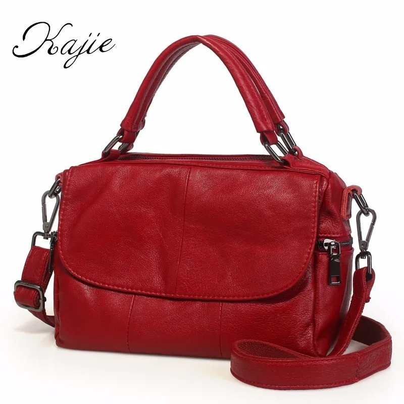 

Kajie Boston Genuine Leather Women Bag High Quality Female Handbag Lady Red Shoulder Bag For Shopping Work Cow Skin Handbags