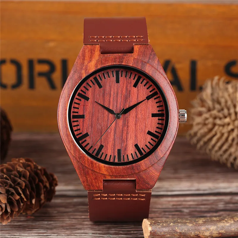 

Chic Wood Watch for Men Unique No Number Time Scale Marker Exquisitely Wooden Watch Natural Non-toxic Quartz Watch