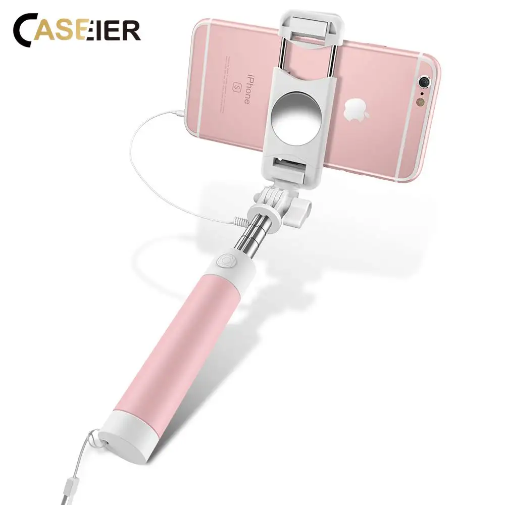 CASEIER Милая Мини Проводная селфи палка для iPhone7 8 X Samsung Xiaomi Huawei зеркало Складная