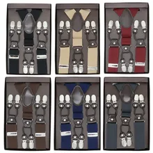 Подтяжки из микрофибры, коричневые, кожаные, 6 зажимы подтяжек, винтажные, повседневные, подтяжки, Tirante, брюки, ремень, bretele, подарок для отца/мужчины