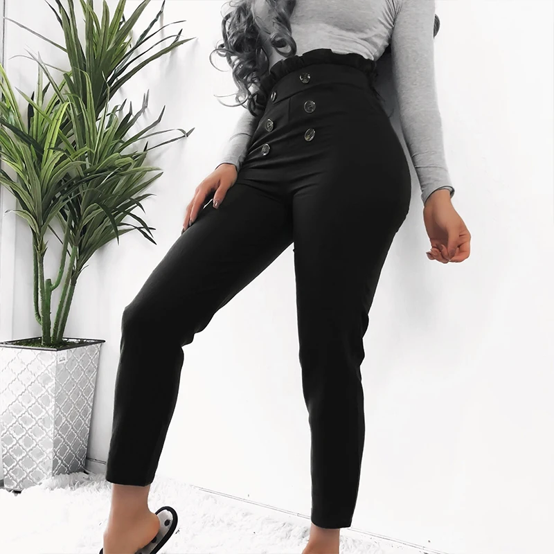 CHRLEISURE брюки с высокой талией женские модные пэтчворк Femme Кнопка уличная
