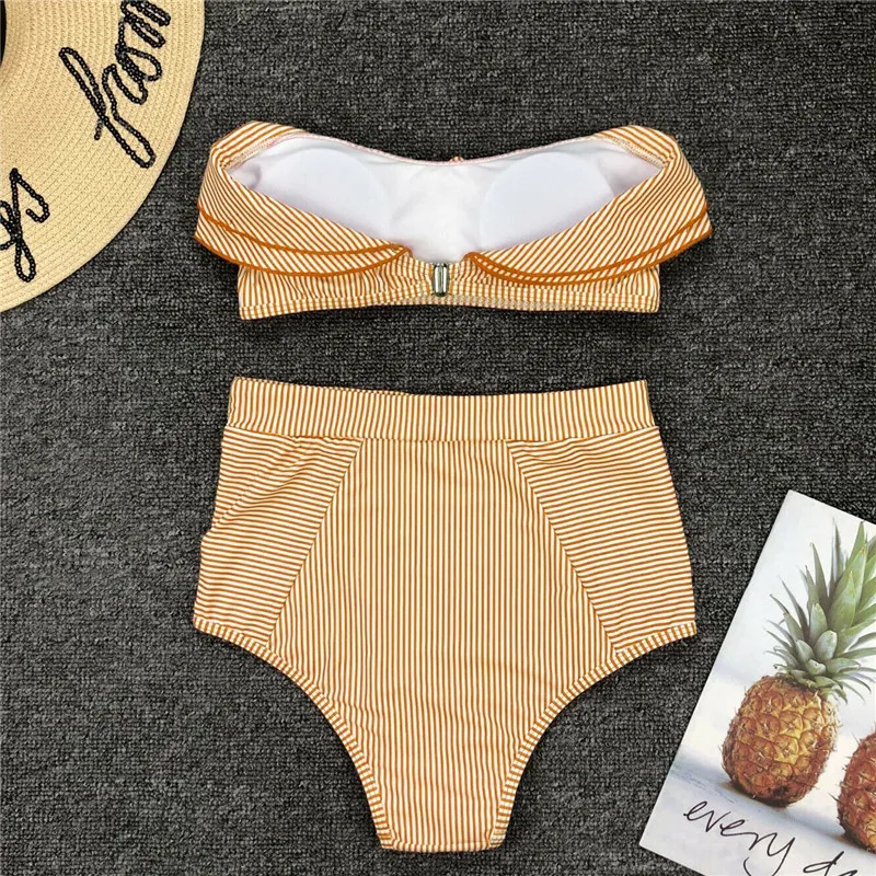Женский купальник с оборками и высокой талией бандо maillot de bain biquinis комплект из