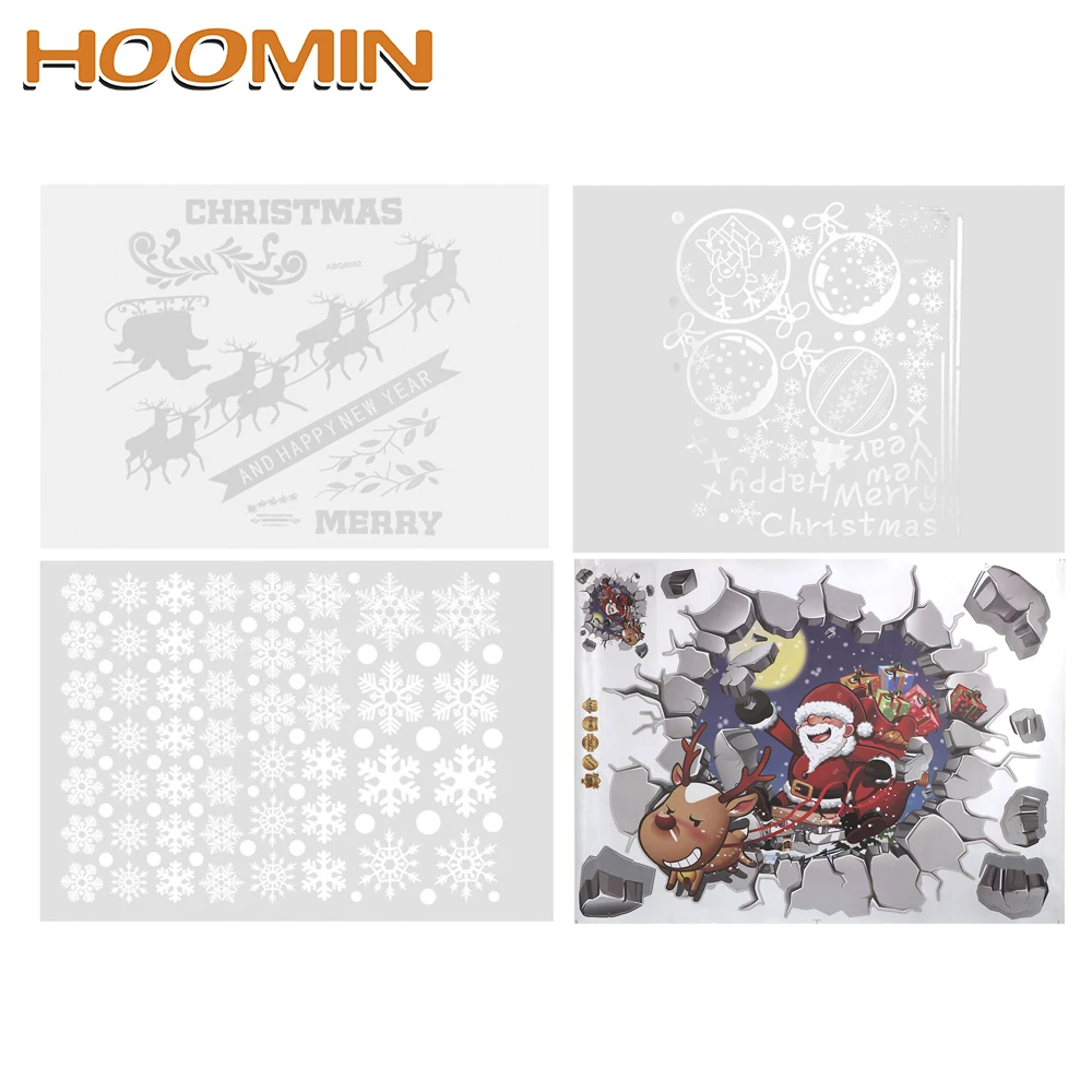 

HOOMIN Xmas Ornament Christmas Festival Party Supplies Glass Window Sticker New Year Pendant Snowflake Santa Claus Sled