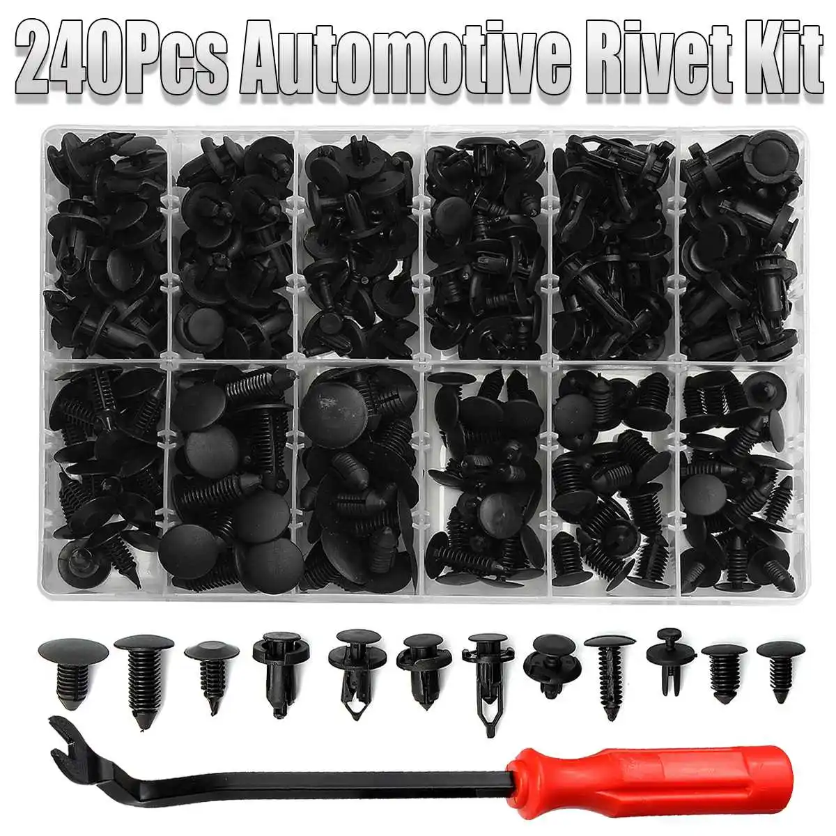 

240Pcs Car Panel Liner Fastener Rivet Push Clips Trim Retainer Puller plier