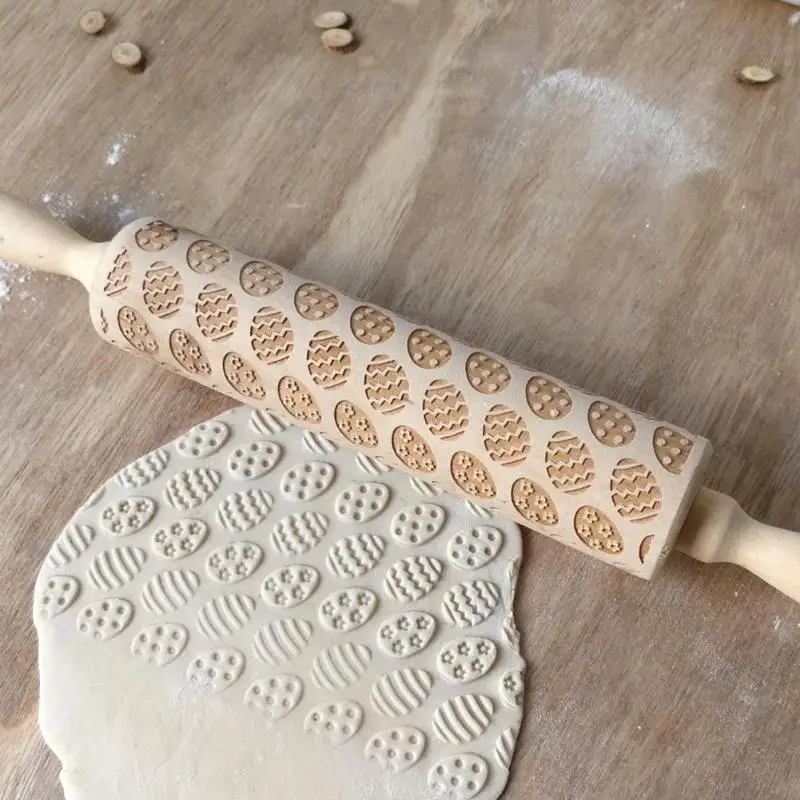 

Easter Day Embossing Wood Rolling Pin for DIY Baking Cookies Noodle Biscuit Fondant Cake Dough Engraved Roller