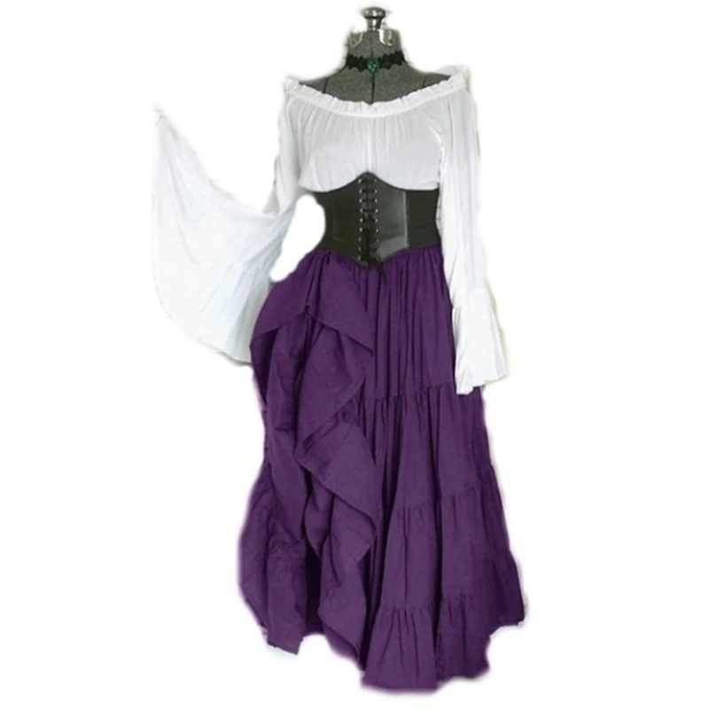 

Women maxi dress Long Sleeve dresses Vintage Renaissance Medieval Belt sashes Longuette swing A-line club party gothic dresses
