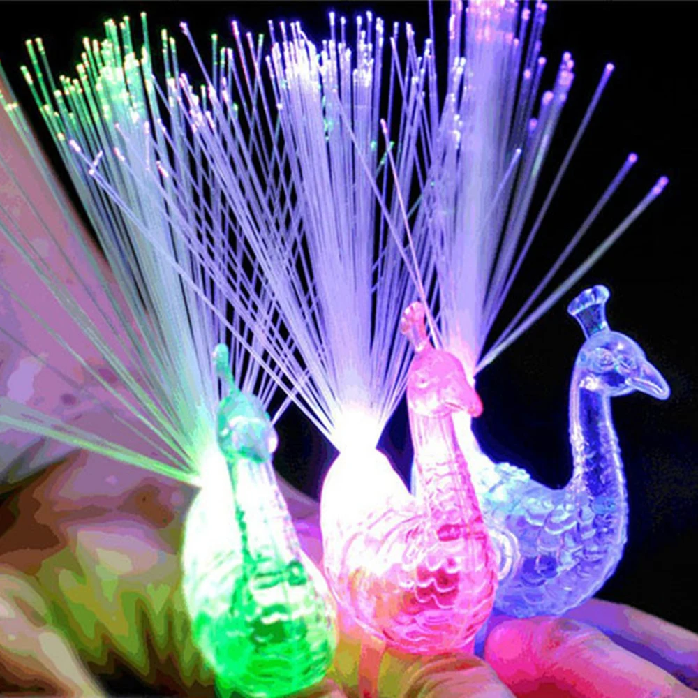 

1PC Creative Shiny Ring Finger Led Lamp Colorful Peacock Shape Finger Light-emitting Children's LED Funny light toys