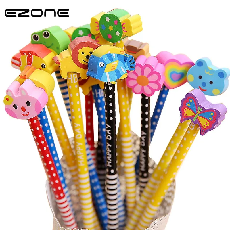 

EZONE 10 PCS/Set Cute Cartoon Animal Pencils With Eraser Korea Novelty Standard Pencils Creative Gift Children School Stationery