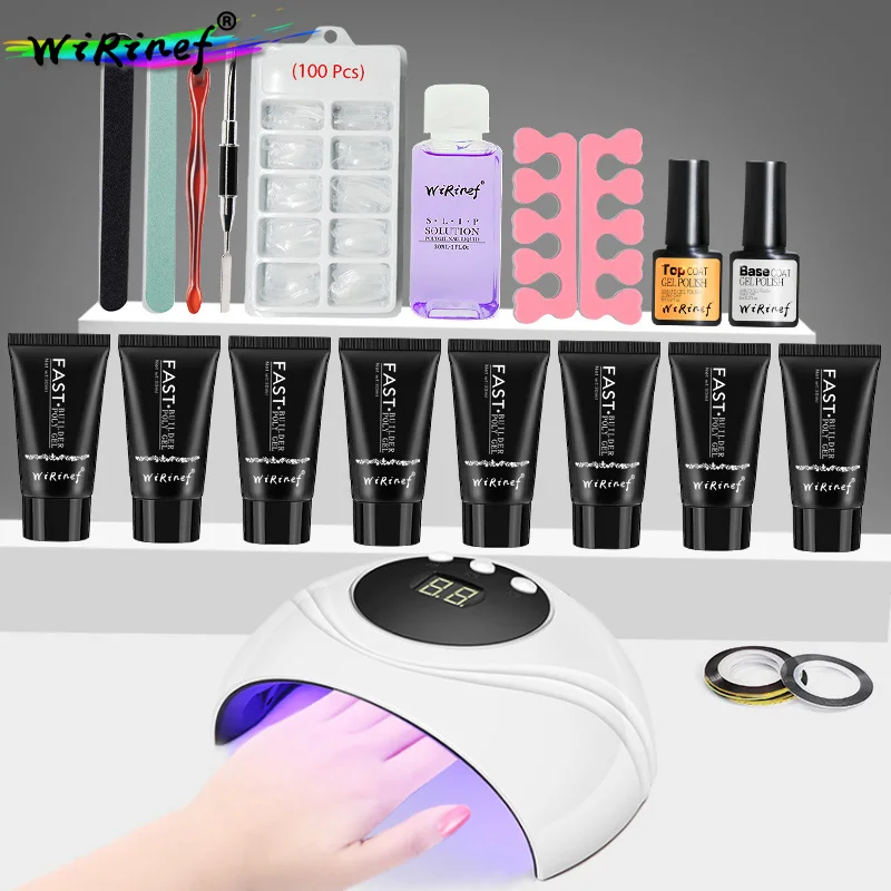 

WiRinef 30g Acrylic Poly Gel Set Fast Extension Crystal Jelly Polygel Nail Camouflage UV LED Builder Gel Nail Art Lamp Kit