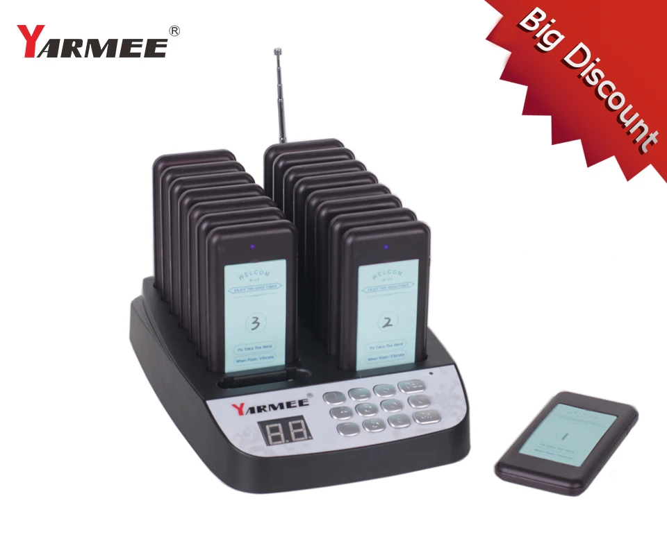 

Restaurant Call Coaster Pagers with 16pcs Wireless receiver+Call Button Keypad and Built-in Atenna