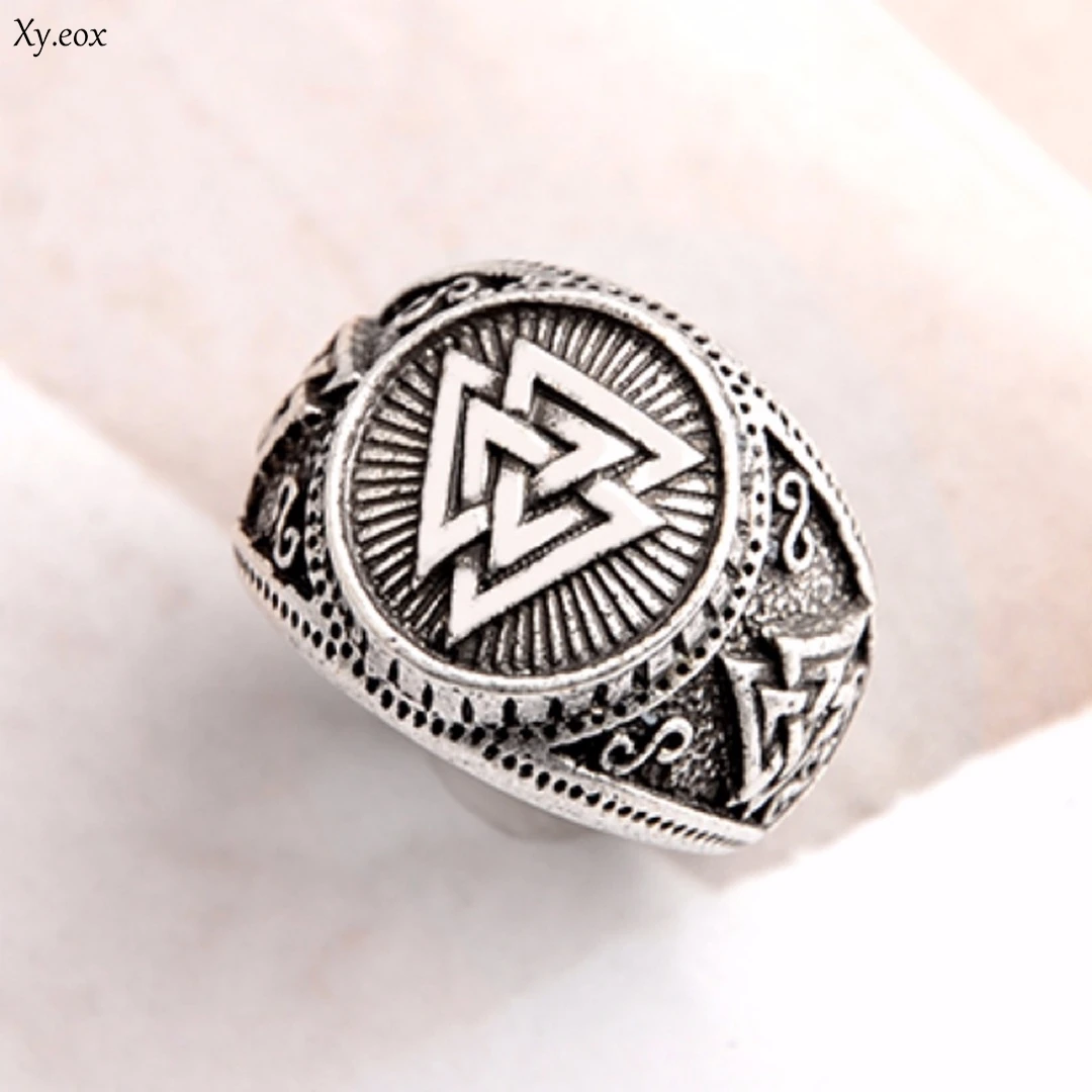 

Men Vintage Retro Silver Valknut Norse Nordic Odin Rings Viking Jewelry