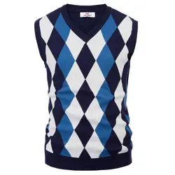 Классический мужской Стильный вязаный свитер стрейч мягкий сетчатый узор без рукавов v-образный вырез контрастный цвет пуловер вязаный