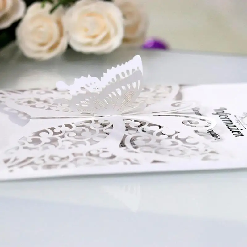  Hollow Butterfly 10pcs Wedding Invitation Cards Card Paper And Cover Kit For Wedding Birthday Showe - 32971193820