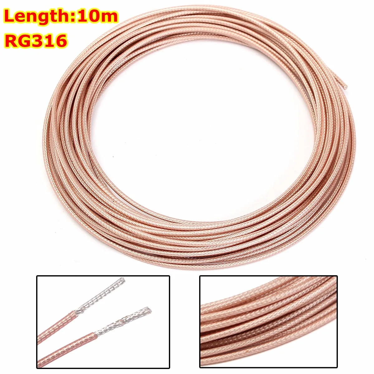 

10M RG316 Coaxial Cable Single Shielded Wire 50ohm M17/113 PTFE Sliver Plated Copper Electrical Supplies Power Cable