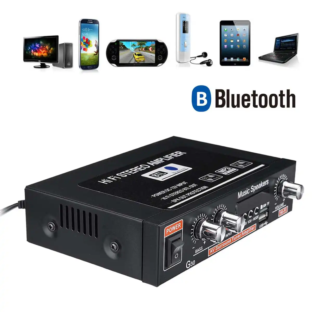 Remote Control Hi Fi Audio Amplifier bluetooth Power Home