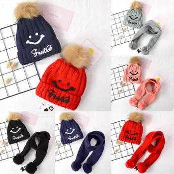 

Newborn Baby Boys Girls Pom Hat Winter Warm Knit Bobble Beanie Cap Scarf Set
