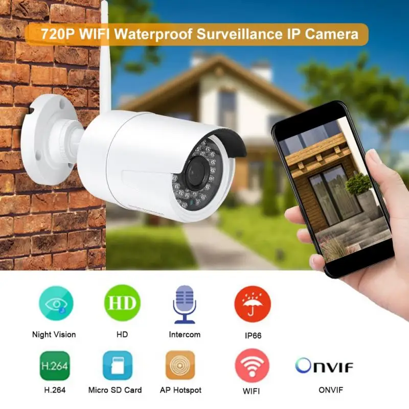 

720P WIFI Waterproof Surveillance Camera Wireless Outdoor IP Camera Two-way Intercom With IR Night Vision