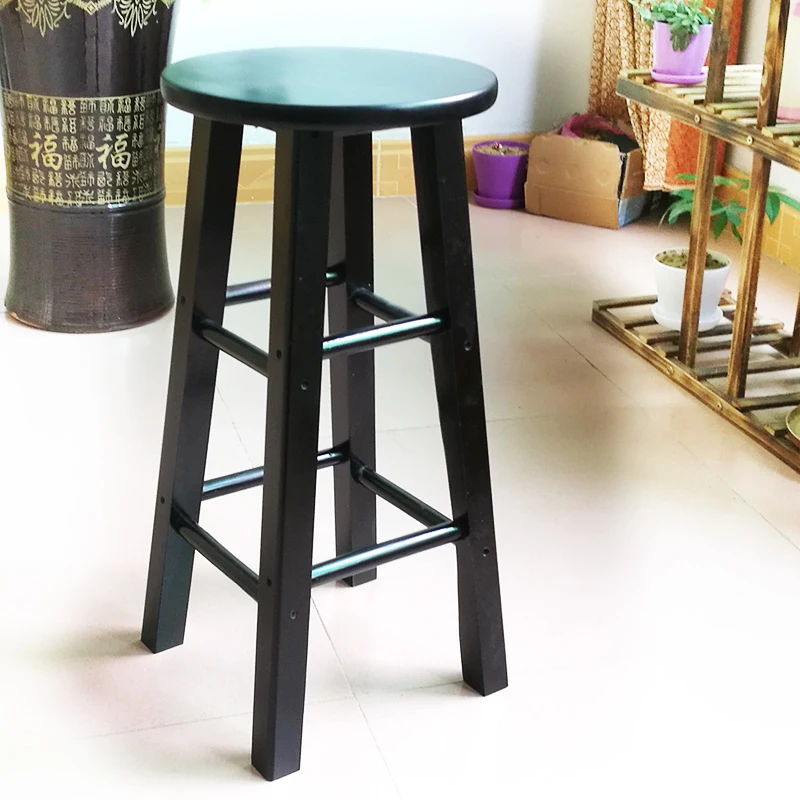Simple Style Wooden Bar Chair Commercial Dining Stool Multifunction High Round Stool Reinforce Step Stool Retro Dressing Seat