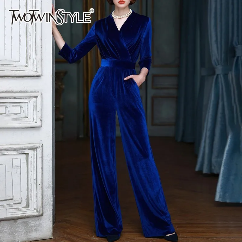 blue velour jumpsuit