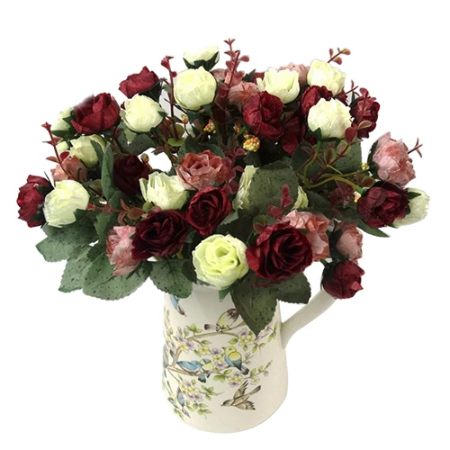 Новое поступление 1 букет 21 голова искусственный, созданный вручную цветок розы шелковые листья для дома вечерние свадебные украшения искусственные и сушеные цветы
