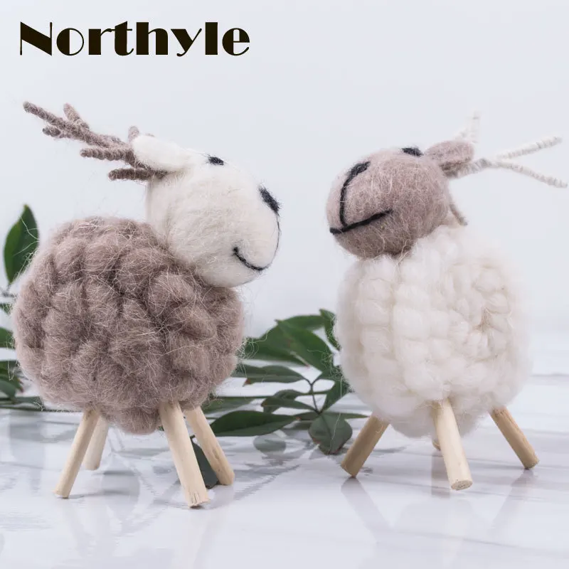 

Dream House DH kawaii fleece goat xmas fairy miniatures home decoration wool sheep craft christmas decoration figurine