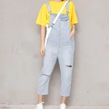 Spring Autumn Women Strap Jeans Female Overalls Pants Casual Ripped Hole Pocket Denim Jumpsuit Ankle-Length Trousers Spring Autumn Women Strap Jeans Female Overalls Pants Casual Ripped Hole Pocket Denim Jumpsuit Ankle-Length Trousers