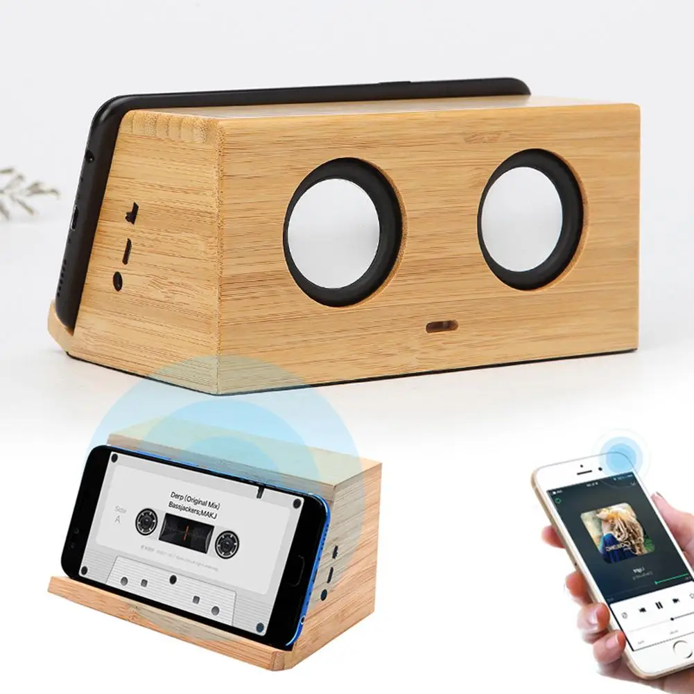 

Wooden Wireless Mobile Phone Stand Induction Speaker Audio Sound Loudspeaker SHOOT