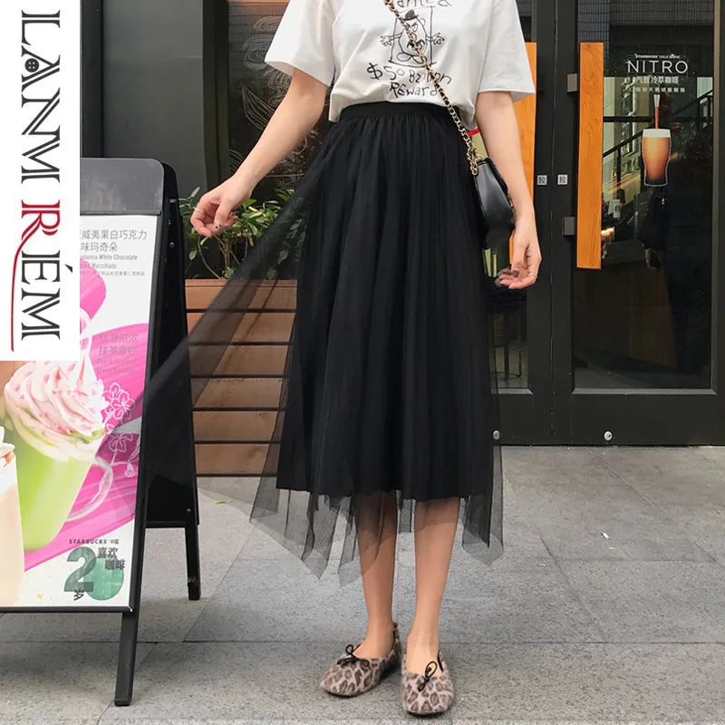LANMREM 2019 сезон: весна-лето новый обе стороны носить нерегулярные сетчатая юбка для женщин Мода повседневное Лоскутная Дамы низ QF273