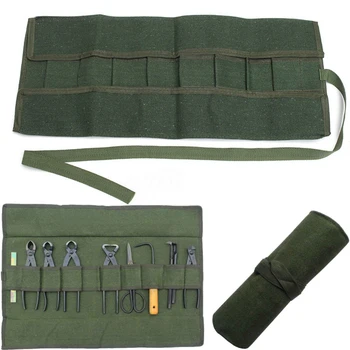 

10 Pockets Canvas Spanner Wrench Tool Roll Up Storage Bag Organizer Pouches Case