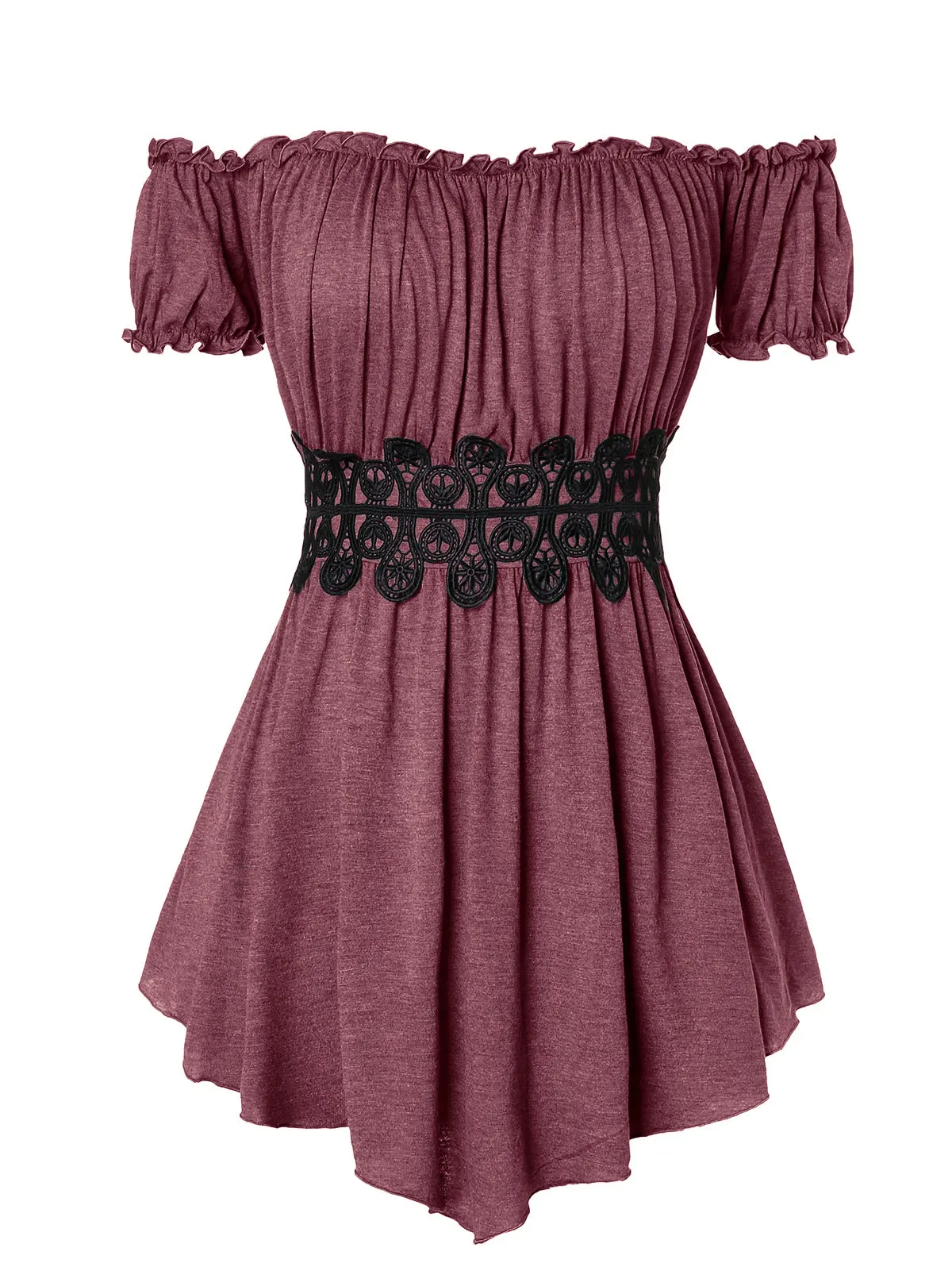 

Wipalo Applique Summer Vintage Off The Shoulder Asymmetric Tee Women Short Sleeves Casual Gothic Tops High Waist Female Clothes
