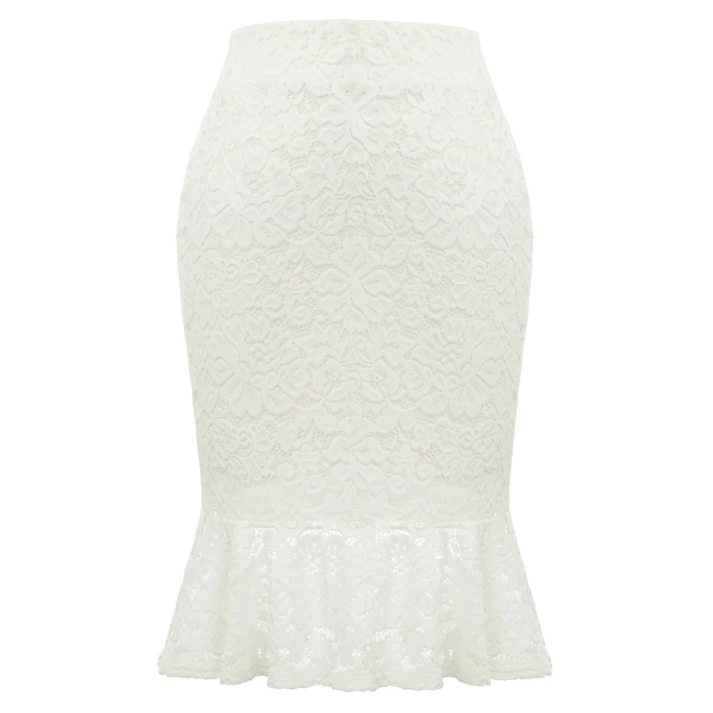 

Gk Sexy Women's Skirt Vintage Floral Lace Hips-wrapped Bodycon Pencil Mermaid Skirt Fashion Casual Hollow Lace Women Skirt