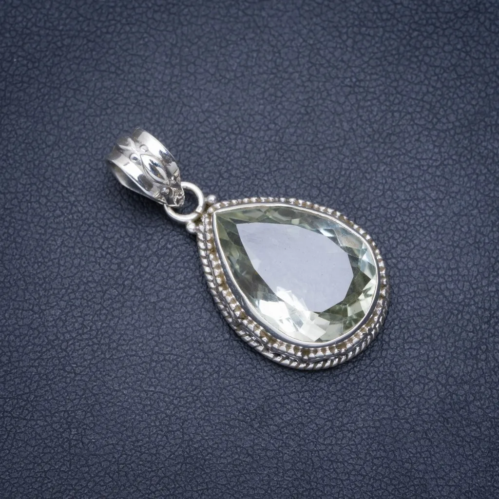 

Natural Green Amethyst Handmade Unique 925 Sterling Silver Pendant 1.25" A0209