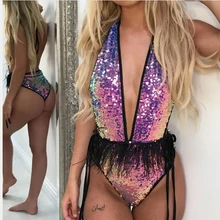 Модный женский Блестящий купальник с кисточками пуш-ап женский Бразильский бикини с открытой спиной купальный костюм один шт. Монокини