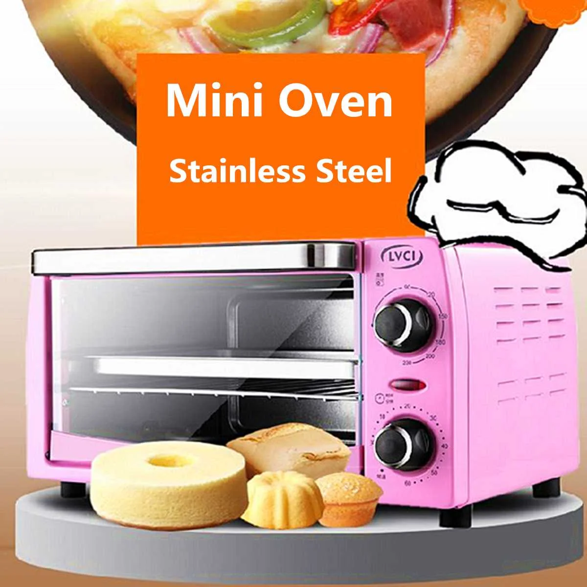 

900W 10L Mini Electric Oven Stainless Steel Counter Desktop Home Kitchen Food Toast Cake Pizza Pink Commercial Baker Machine